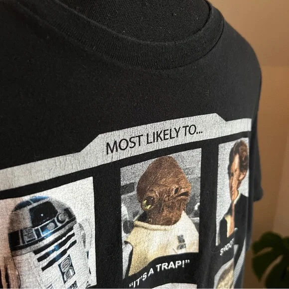 Star Wars Yearbook Characters “Most Likely To…” Black Size Large 100% Cotton EUC - Picture 3 of 7